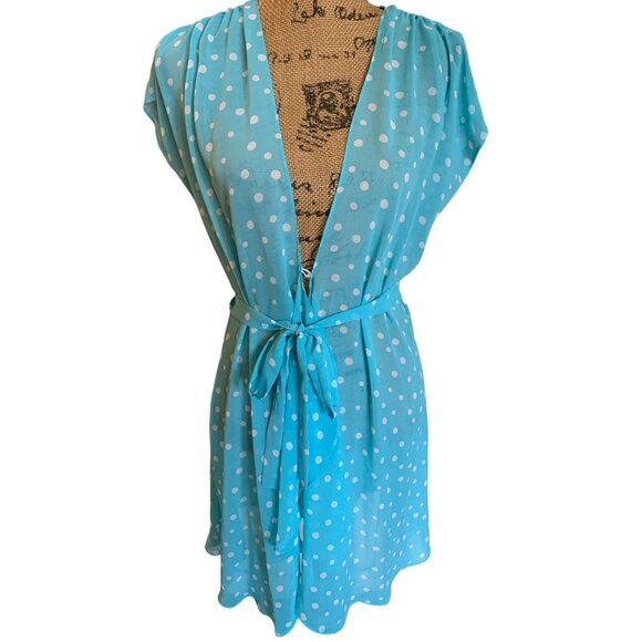 💰BOGO💰 Blue & White Polka Dot Oscar de la Renta Robe Small - Picture 1 of 4